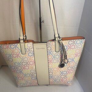 CALVIN KLEIN Suri Logo Monogram Tote Bag With Wristlet Rainbow